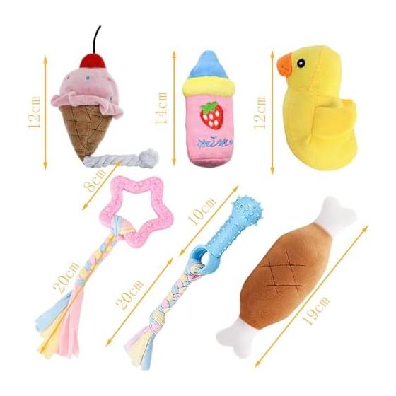 Dog Toys, Dog Rope Toys, Set of 6, Plush Toys, Sound Toys, Throwing Toys, Pet Toys, Cute, Funny, Chewing, Toothpaste, Cotton, Lack of Exercise,