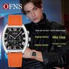 OFNS Tonnenförmige Retro Herren-Quarz-Wasserdichte Chronographenuhr mit Datum, Sechszeiger-Leuchtzeigerblatt und Modischem Farbblock-Design.