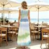 Sleeveless Maxi Dress,Women U Neck Sundress,Gradient Tie Dye Striped Print,Loose A Line Silhouette,Summer Beach Outfit,Flowy Holiday Long Gown