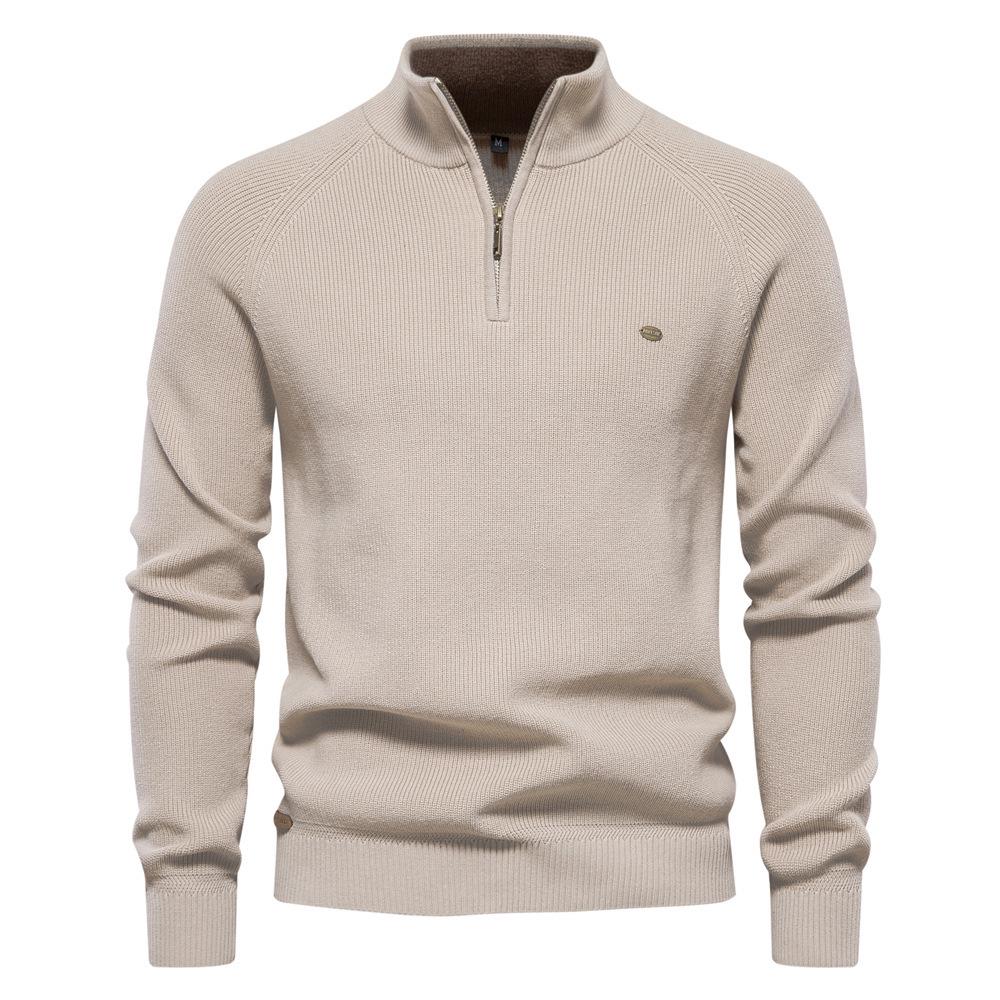 Pull Polyvalent pour Homme à Fermeture Éclair et Col Montant - Couleur Unie - Tendance Automne/Hiver à Manches Longues Style Européen