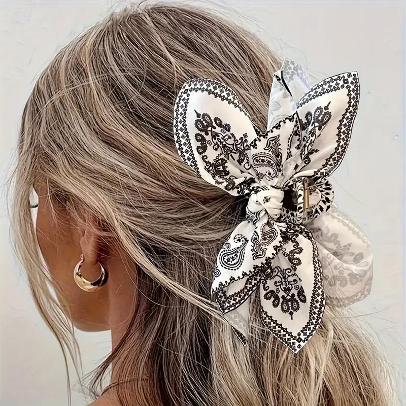 Vintage Bow Hair Clip Non-Slip Jaw Clip Strong Hold Bohemian Style Women's Beaded Jewelry Accessory