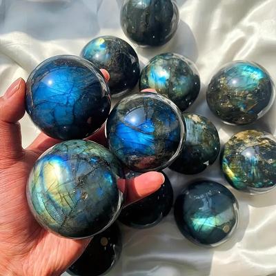 1pc Rock Crystal Labradorite Sphere, Hand Polished,Stunning, Perfect for Home Collection Decorative Art, Crystal Collectors