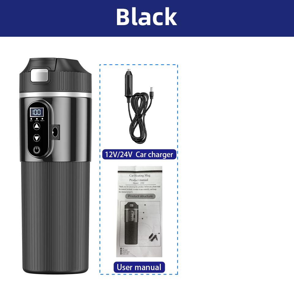 Portable Electric Car Kettle 500ml 12V 24V Car Kettle Portable Electric Kettle Heating Small Hot Water Cup for Tea Coffee Milk Black Heating Cup