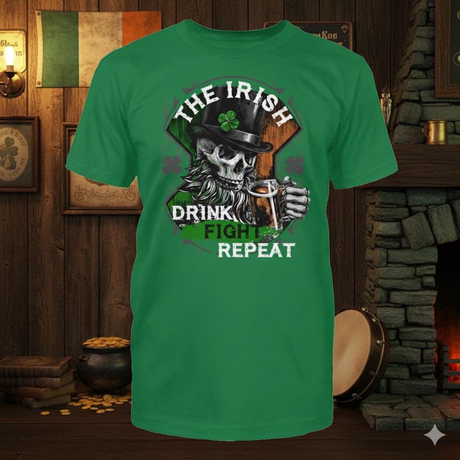 The Irish Drink Fight Repeat - Distressed Skeleton Beer T-Shirt: St Patrick s Day Party 3XL