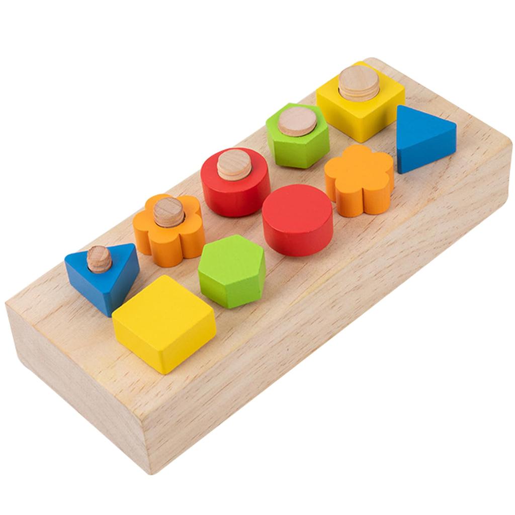 PAVIKE Screw Toys Montessori Educational Toys Wooden Bolts and Nuts Set Interesting Geometric Jigsaw Finger Color and Shape Recognition Shapes,