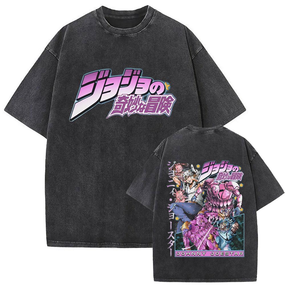 Washed Vintage Anime Jojo Bizarre Adventure Joseph Joestar Caesar Anthonio Zeppeli Print Tshirt Men Fashion Cartoon T Shirt Top