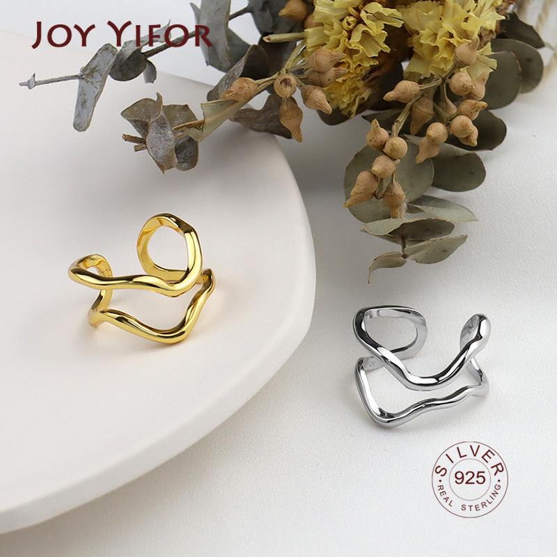 BFCLUB Silver Color Double Irregular Line Geometric Ring Female Simple Fashion French Romantic Charm Jewelry Wholesale