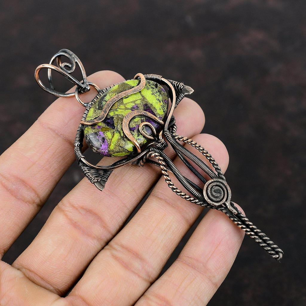 Copper Stichtite Pendant Copper Wire Wrapped Gemstone Pendant Handmade Jewelry Ethnic Style Pendant Gift For Women Wonderful Copper Jewelry
