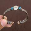 Natural Rainbow Moonstone Gemstone Copper Wire Wrap Cuff Bangle Adjustable z8W59
