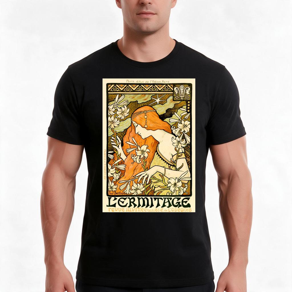 Revue L Ermitage By Paul Berthon 1897 French Artist Art Nouveau Lithograph Tshirt Summer Casual Cotton Tee Unisex Unisex Unisex