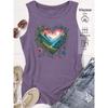 Elegant Vest for Women Heart-shaped mountain view print casual loose summer vest Fashionable and elegant tops for commuting, vacation, and everyday