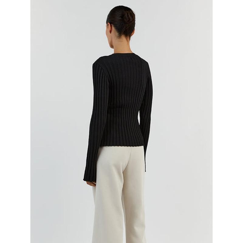 Women's Crewneck Knitted Sweater, Long Sleeve Pitted Stripe Base Layer, Solid Color Tight Autumn and Winter Top