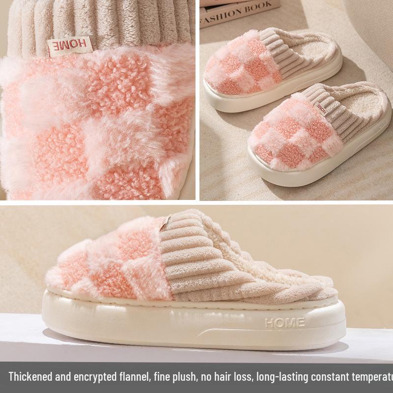Women's Thick-Soled Fur Slippers - Warm Velvet, Indoor Winter Comfort Shoes for Couples