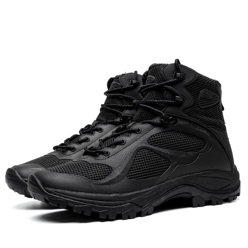 Outdoor Mountaineering Shoes Boots Mid Top Men s Anti Slip Wear Resistant Ultra Lightweight Breathable Combat Desert Men 45 чёрный