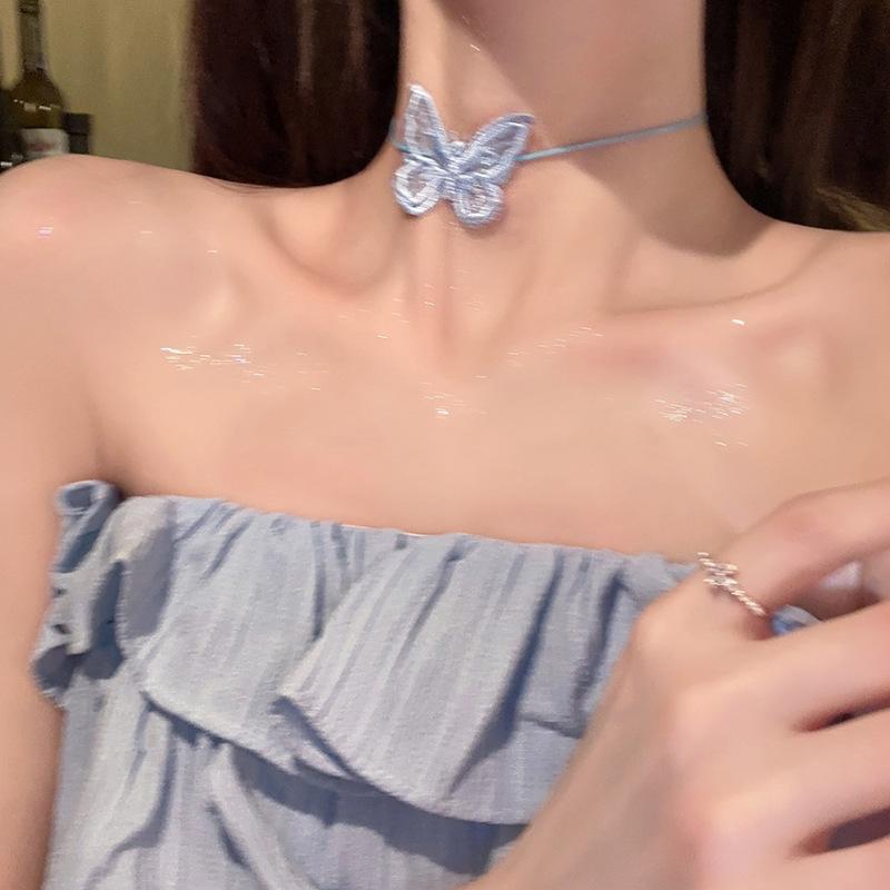 

Ожерелье с трехмерной бабочкой Cold Wind, дизайнерский чокер, женский ремешок на шею, цепочка на ключицу Tide Super Fairy