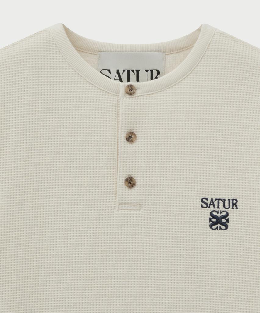 Seteo Waffle Henley Neck T-Shirt Cream
