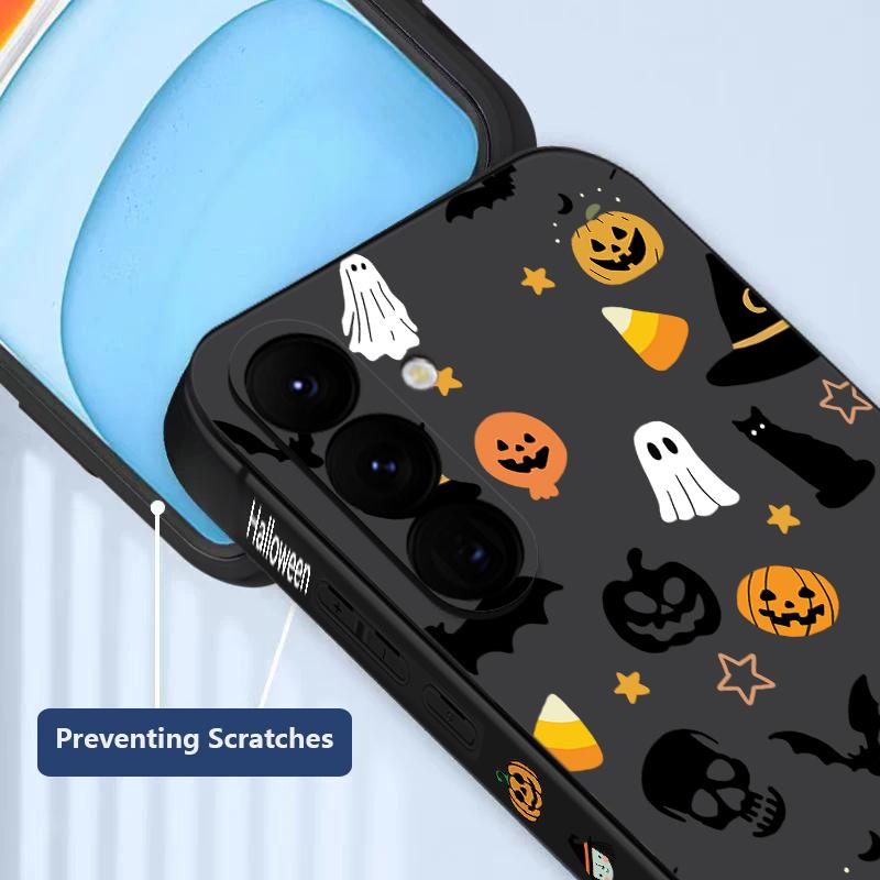 Ghost Pumpkin Pattern Phone Case For Samsung Galaxy A55 A54 5G A56 S25 A53 A52 A14 A34 A15 A35 S23 S24 Ultra S20 FE S21 S22 Soft TPU Lanyard Cover