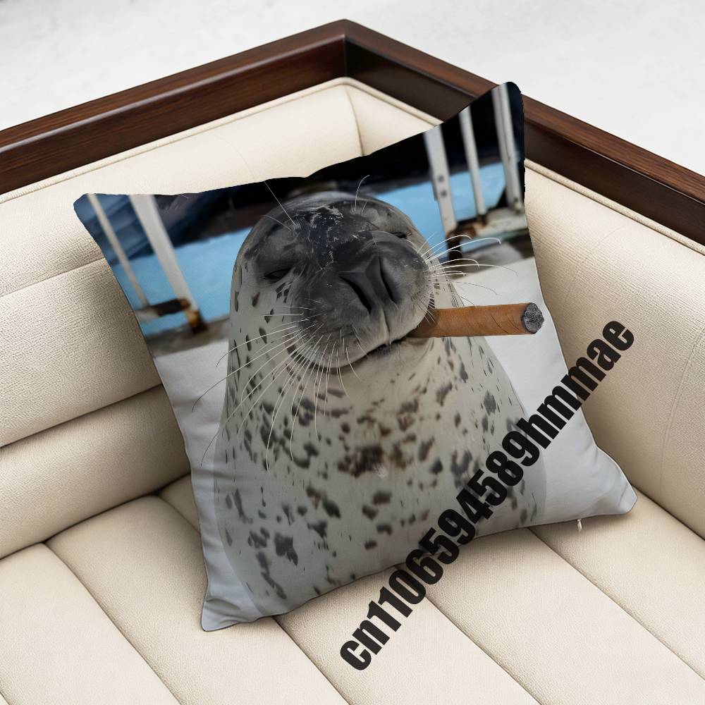 For Throw Pillow Case Sham 45X45Cm 35X35Cm Square Bedroom Seals Fruit Cute Seal Sea Meme Pillowcase Cushion Cover