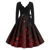 Women's Casual Fashion V Neck Christmas Printed Vintage Dress