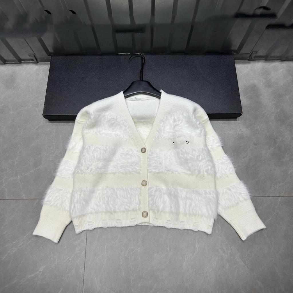 Miu Style 2025 Embroidered Mink Fur Knit Cardigan - Winter Loose Fit, Age-Reducing Versatile Outerwear