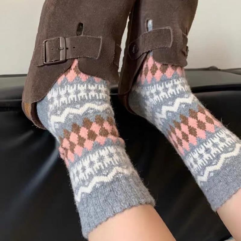 Kinder Dicke und Warme Fel Island Karomuster Wollsocken, Kälteschutz und Vielseitige Mutterschaftssocken für Damen