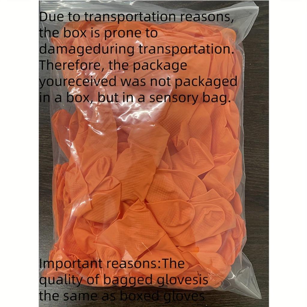 100-1pcs Heavy Duty Orange Nitrile Disposable Gloves with Diamond Textured Grip for Industrial and Mechanic Safety