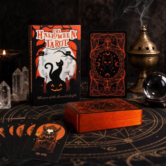 Happy Halloween Tarot, Spooky Tarot Cards Deck with Guidebook for Beginners, Halloween Party Supplies