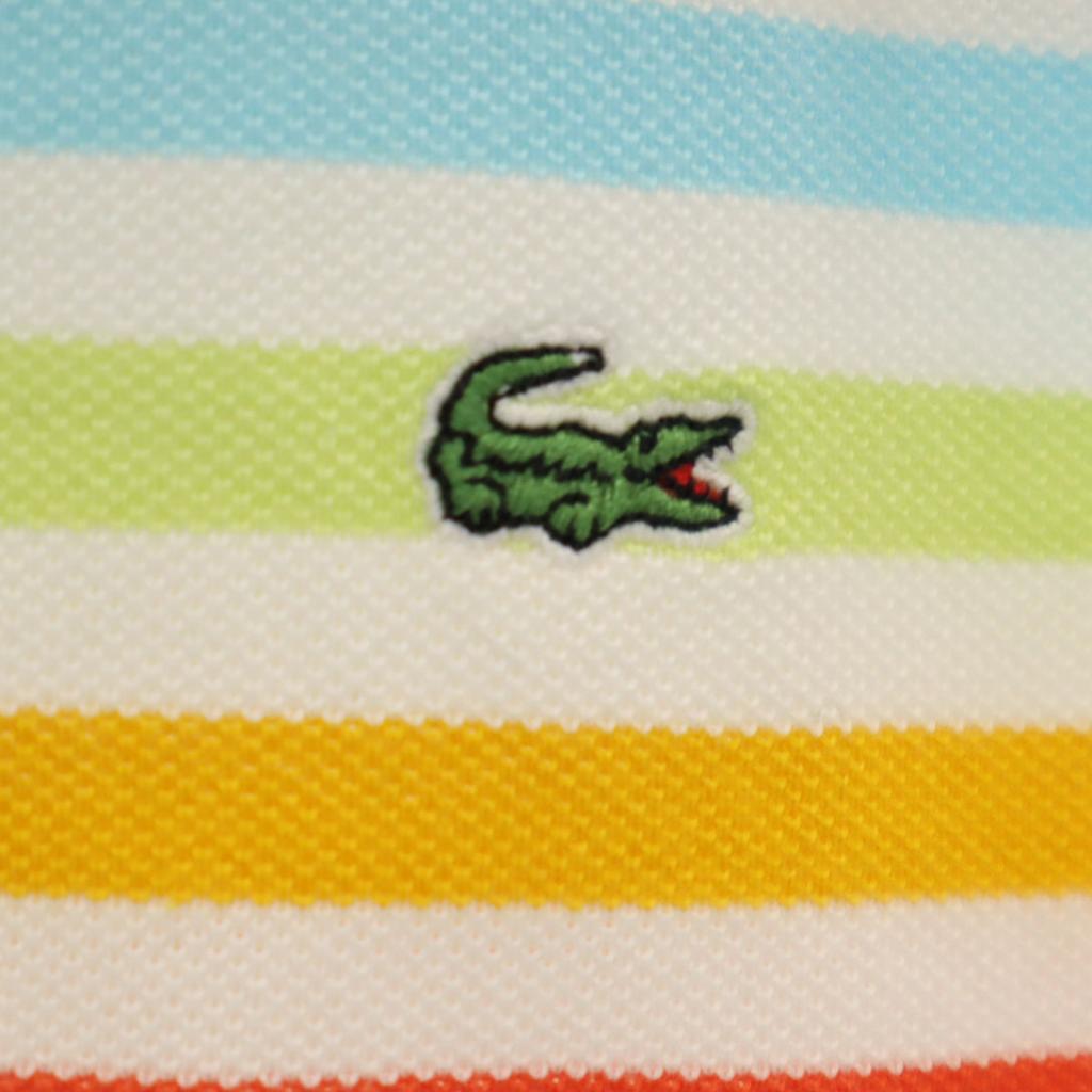 Lacoste Made In Japan Border Pattern Short Sleeve Polo Shirt 40 Fawn Women Used