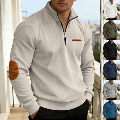Neues Herbst/Frühling Cord-Stehkragen Patchwork Vintage Amerikanischer Lässiger Halb-Reißverschluss-Sweatshirt