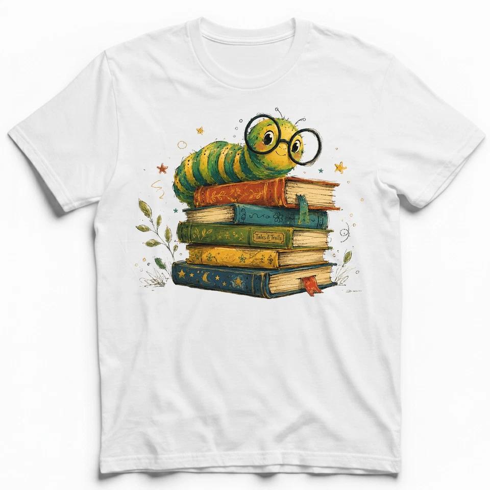 Bookworm Caterpillar Reading Stack Books Funnyss T-Shirt Reader Tee 2
