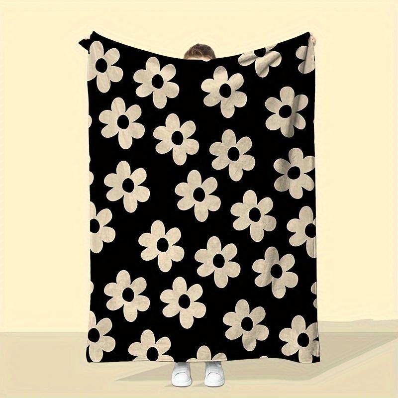 Cozy Soft & Warm Flannel Blanket, Black & White Floral Print - Perfect for Couch, Bed, Office, Camping, and Home Decor