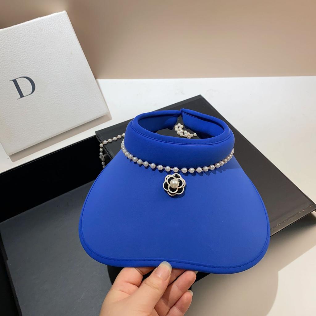 French Small Fragrant Wind Pearl Camellia Empty Top Hat Summer Ice Silk Enlarged Ass Brim Full Cover Sun Protection Hat Women