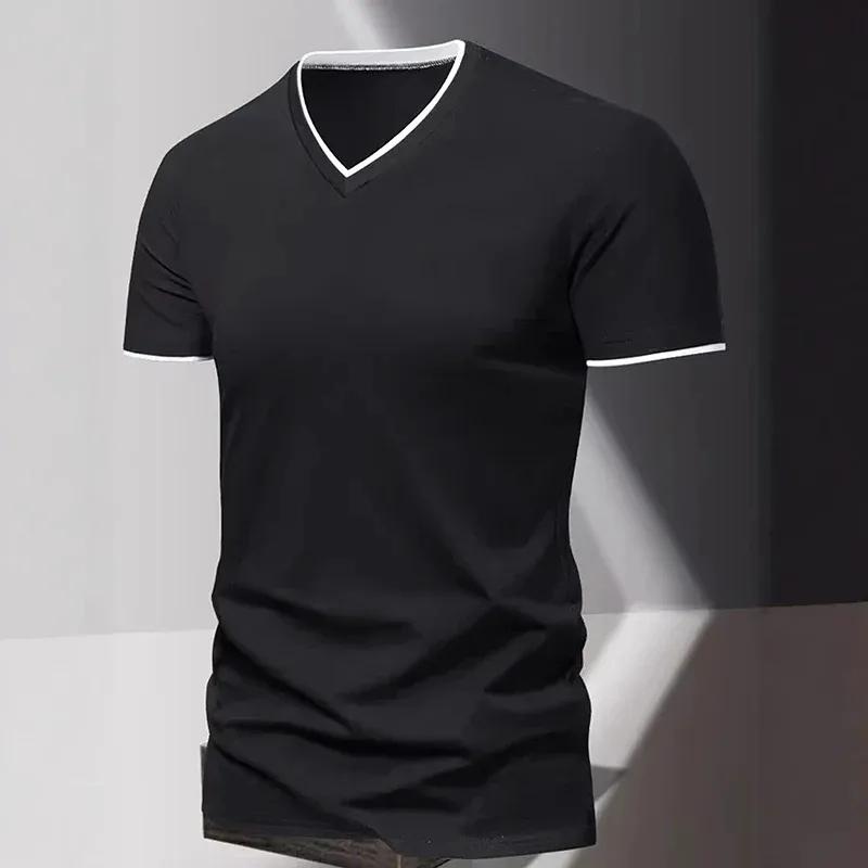 Men s Short Sleeved Loose and Fashionable Top for Travel, Breathable V-neck, Summer Business Short, T S