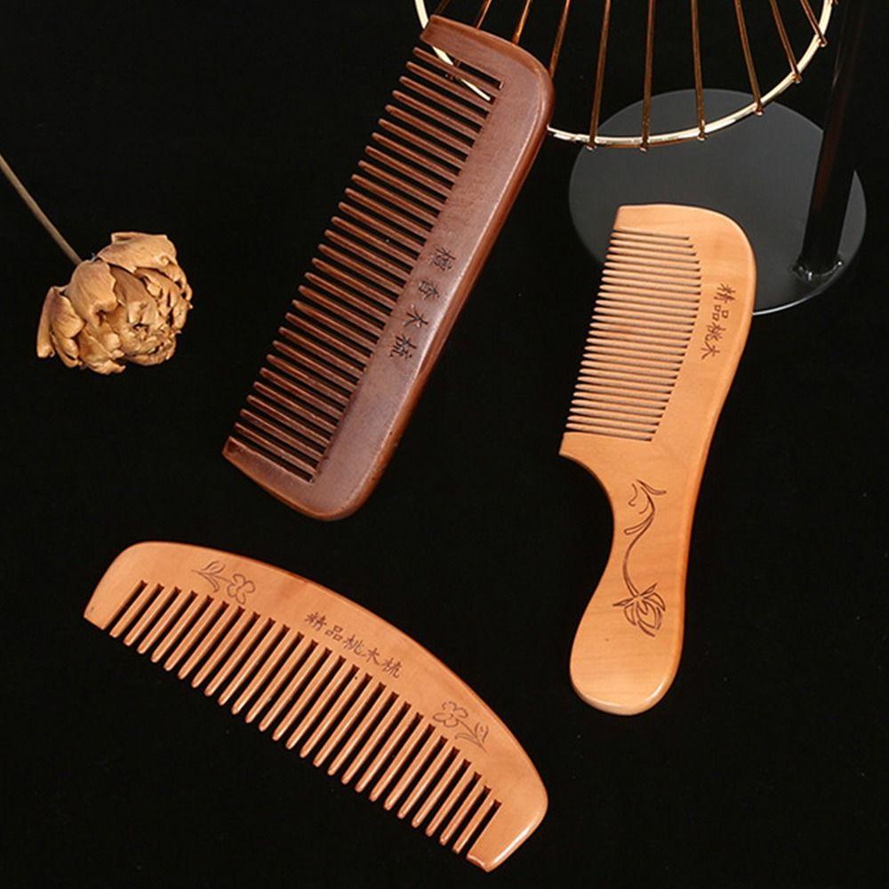 2PCS Head Massage Beard Comb Anti-static Peach Wooden Comb Hair Care Tool Beauty Accessories