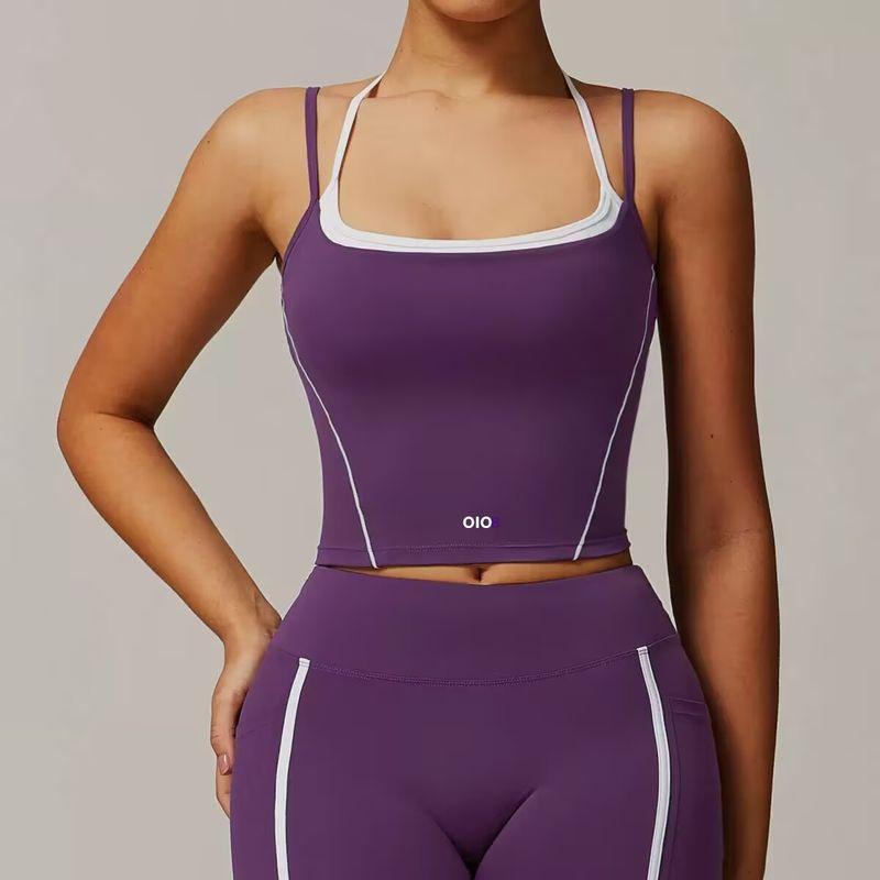 Aloiob Sports Vest Women Shockproof Fake Two Pieces Top Yoga Clothes Set High Intensity Fitness Three Points Short Pants