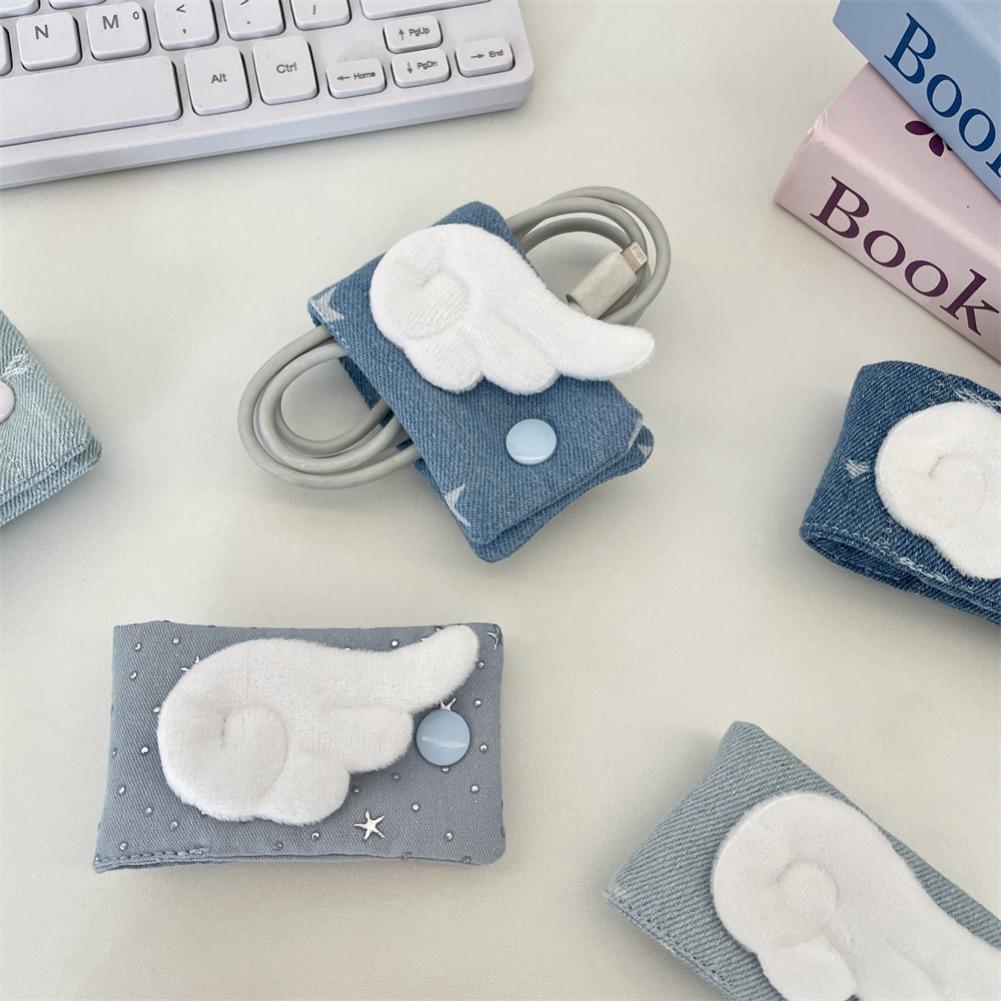 Portable Cable Winding Buckle Cowboy Star Angel Wings Fabric Cable Organizer For Travel Headphone & Charging Cable Storage