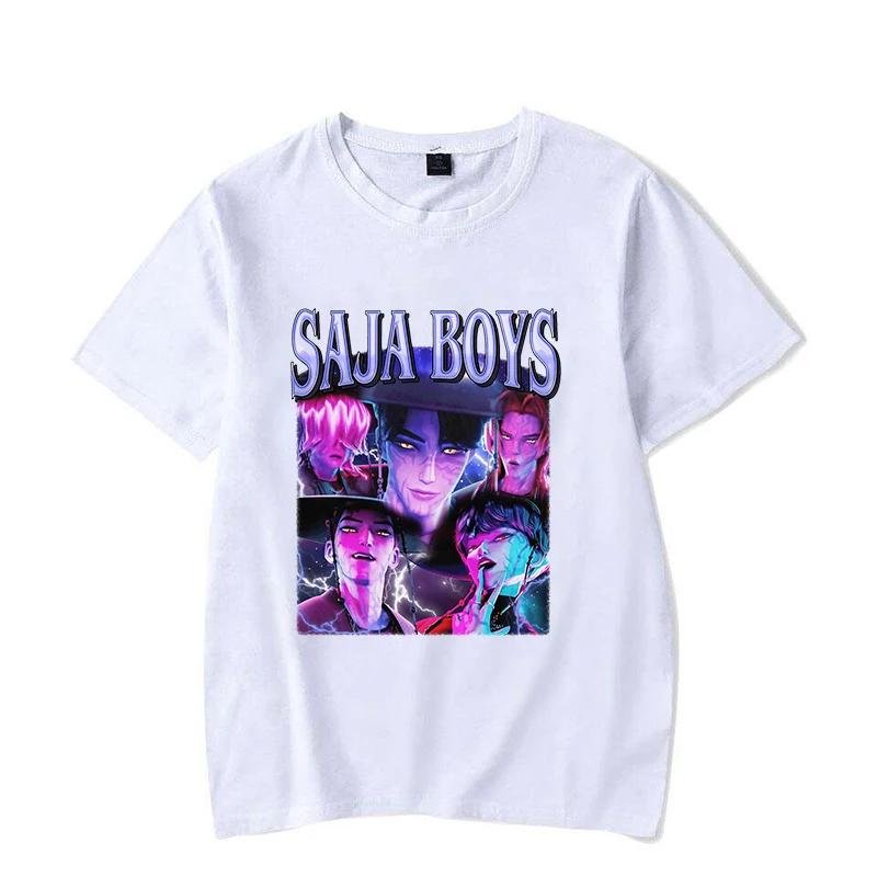 

Fashionable men, popular anime Kpop Devil Hunter Saja boy pattern printed pure cotton short-sleeved T-shirt, loose Harajuku top 3XL