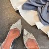 [Spot] High Heels 2025 New Rhinestone Bow Pointed Transparent Fairy Wind Crystal Bag Head Sandals