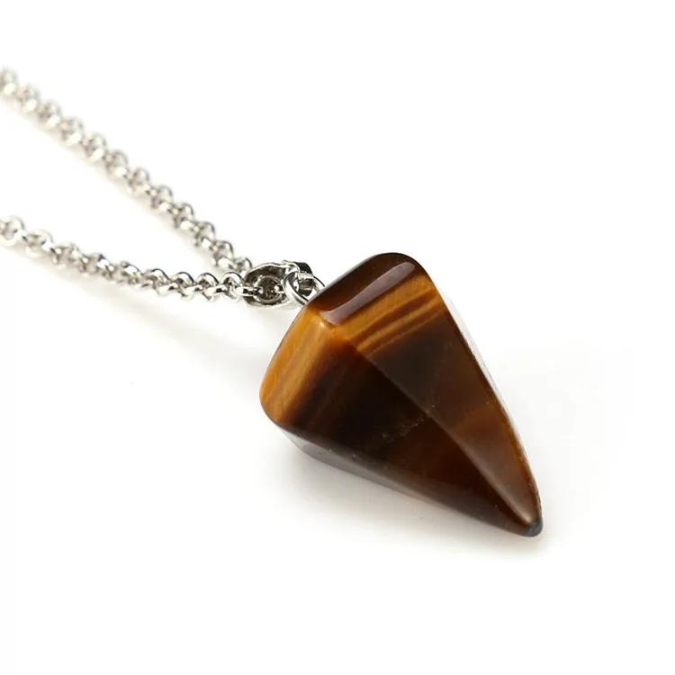 1pc Natural Stone Hexagonal Pendant Chain Necklace Taper Soul Swing Bullet Crystal Necklace For Men And Women