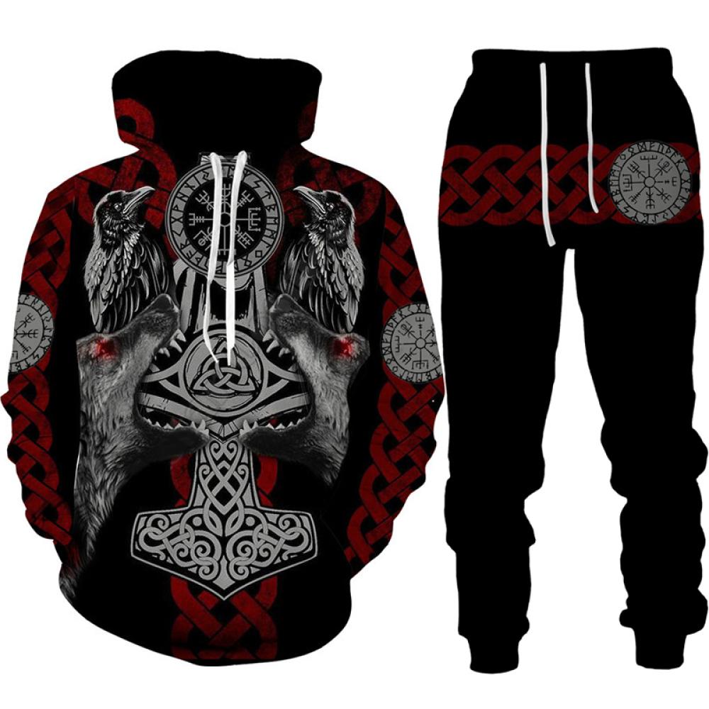 Spring Autumn 3D Printed Fierce Eagle Pattern Hoodies Sweatshirt Men's Sweatpants Set Unisex Tracksuit Fashion Men Clothing Suit
