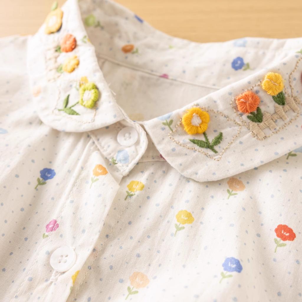 Clothing Japan Style Sweet Floral Embroidery Printed Shirts and Blouses Women Cotton Knitted Floral Shirts