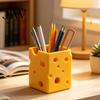 Modern Desk Decoration Creative 3D Printed Cheese Pen Holder, Cute Desktop Organizer, Plastic Stationery Holder Multifunctional Storage Ornament