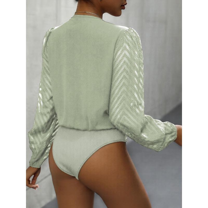 Women's Fashion Casual Solid Color Print Spring Autumn Long Sleeve V-Neck Bodysuits