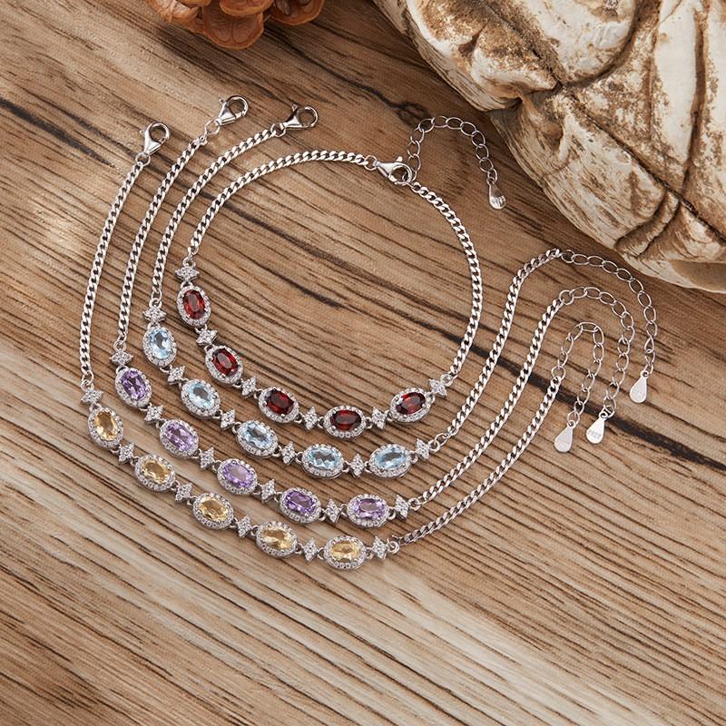 Natural Gemstone Bracelet Women - Garnet Topaz Peridot Amethyst Citrine Jewelry