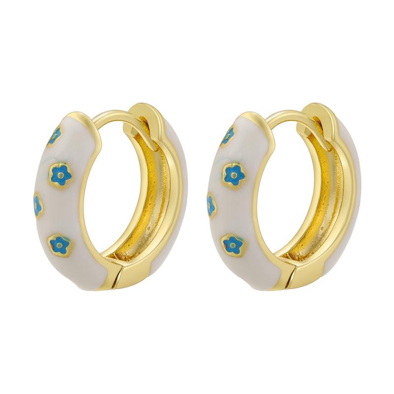 ZHUKOU Enamel Hoop Earrings for women flowers Gold Oil dripping women small hoop earrings Jewelry VE961