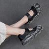Johnature Sapatos retrô de bico redondo com sola grossa e couro legítimo, sapatos baixos femininos com sola macia