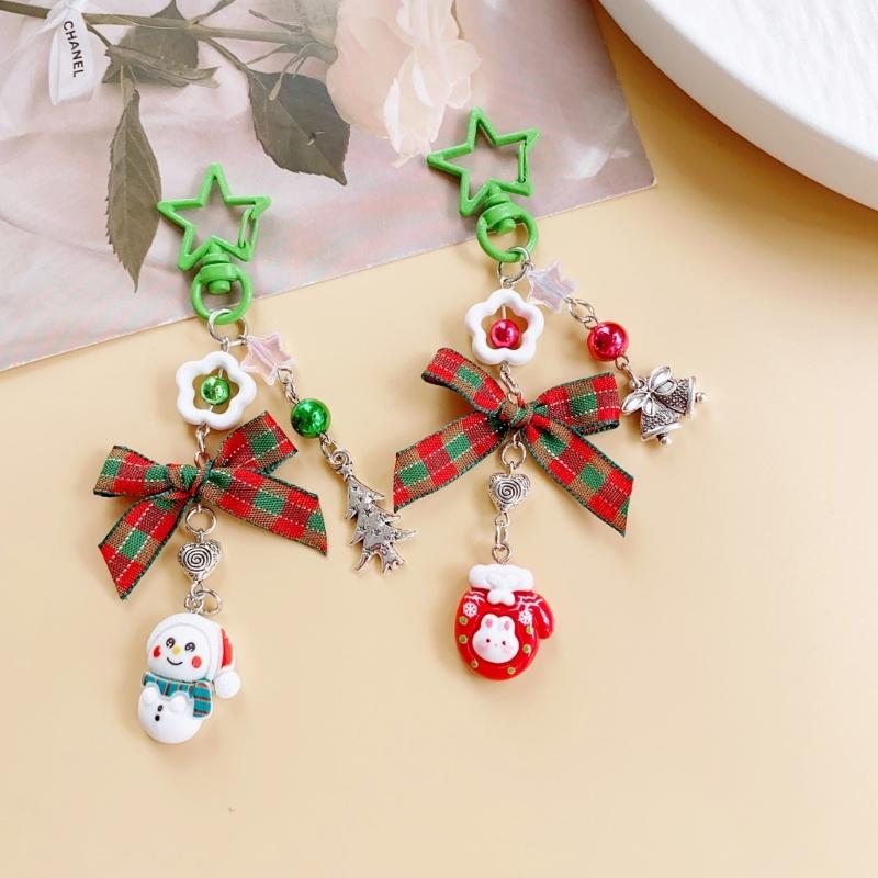 Bowknot Acrylic Phone Charm Straps Elegant Beaded Bowknot Phone Charm with Christmas Charm for Backpacks Purses
