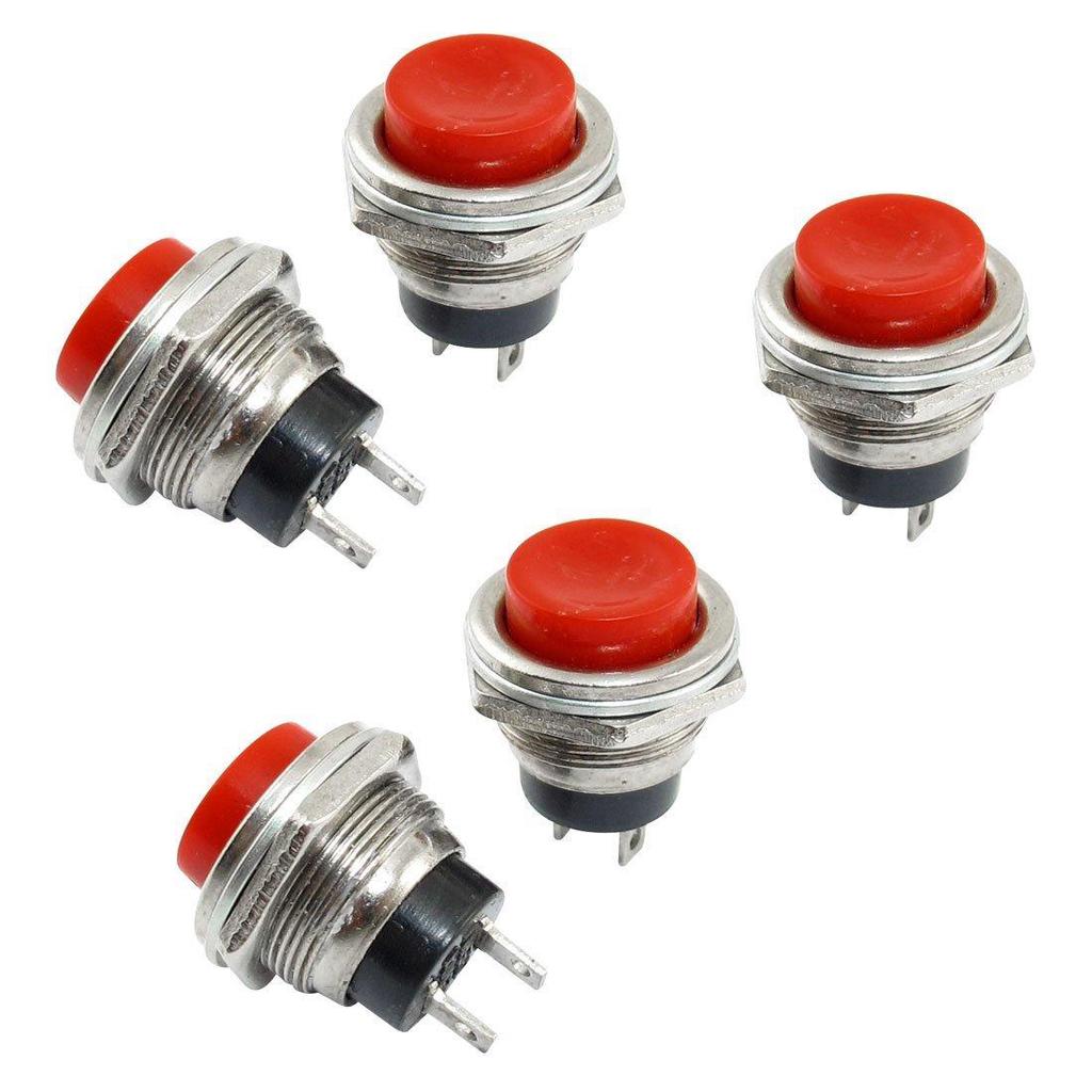 5Pcs Red Square Cap DC12V Light SPDT 5 Terminals Momentary Push Button Switch