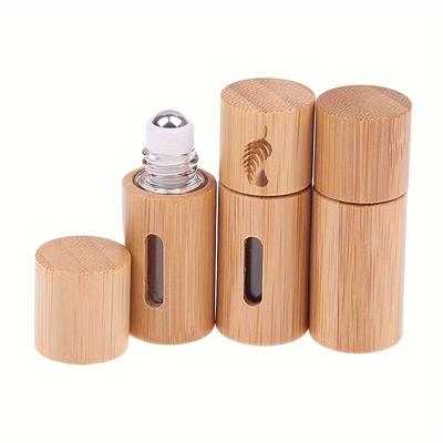 1pc Bamboo Roller Bottle - Natural Open Window Roller Bottle For Essential Oil Dispensing - Empty Roll On Bottle With Roller Ball -Travel Accessories
