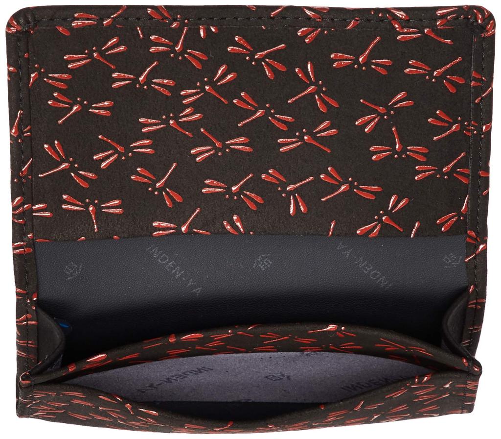Indenya Business Card Case, 2501-21-008, Black Deer Leather with Red Lacquer, Dragonfly Pattern